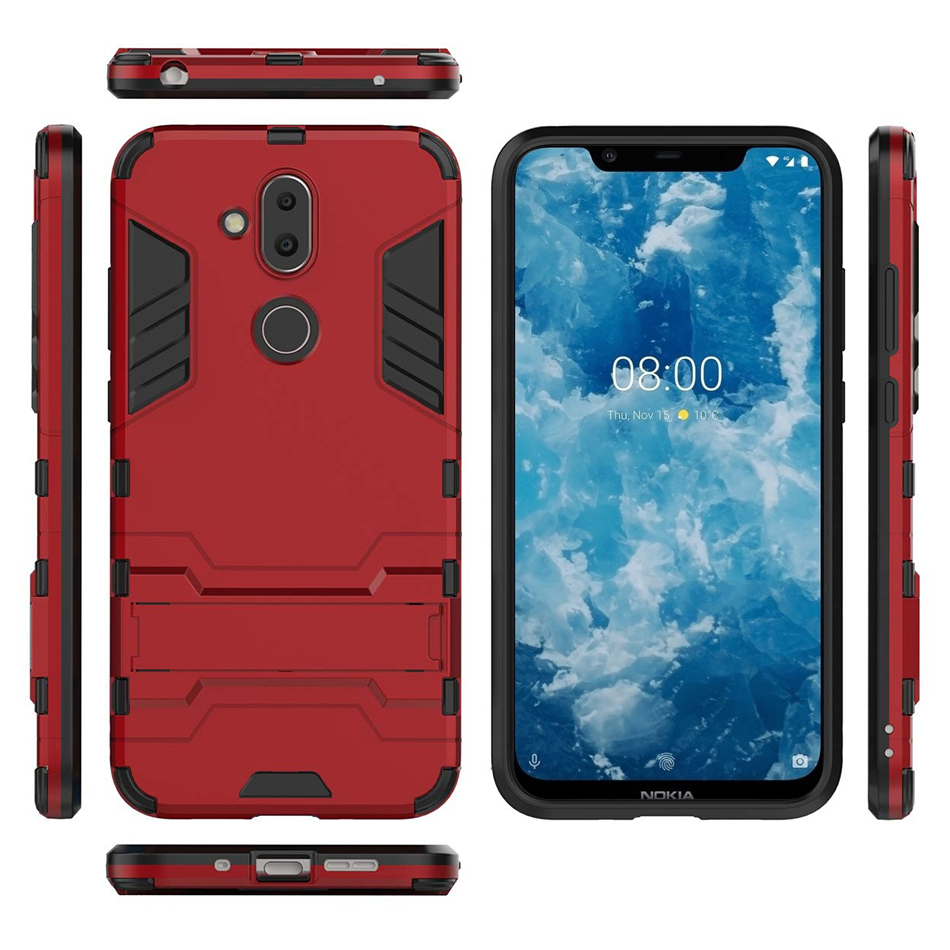 Slim Armour Tough Shockproof Case & Stand for Nokia 8.1 - Red